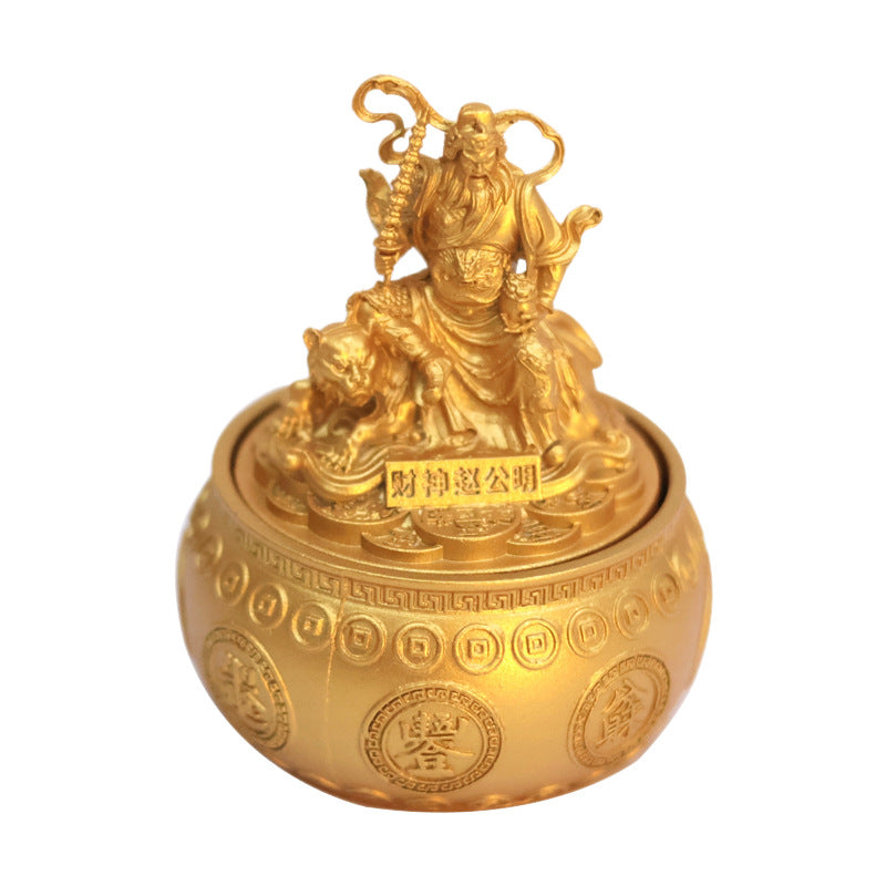 God of Wealth Zhao Gongming Rotating Treasure Basin Ornament, Wealth Attracting Decor for Living Room, Wine Cabinet, Office & Shop