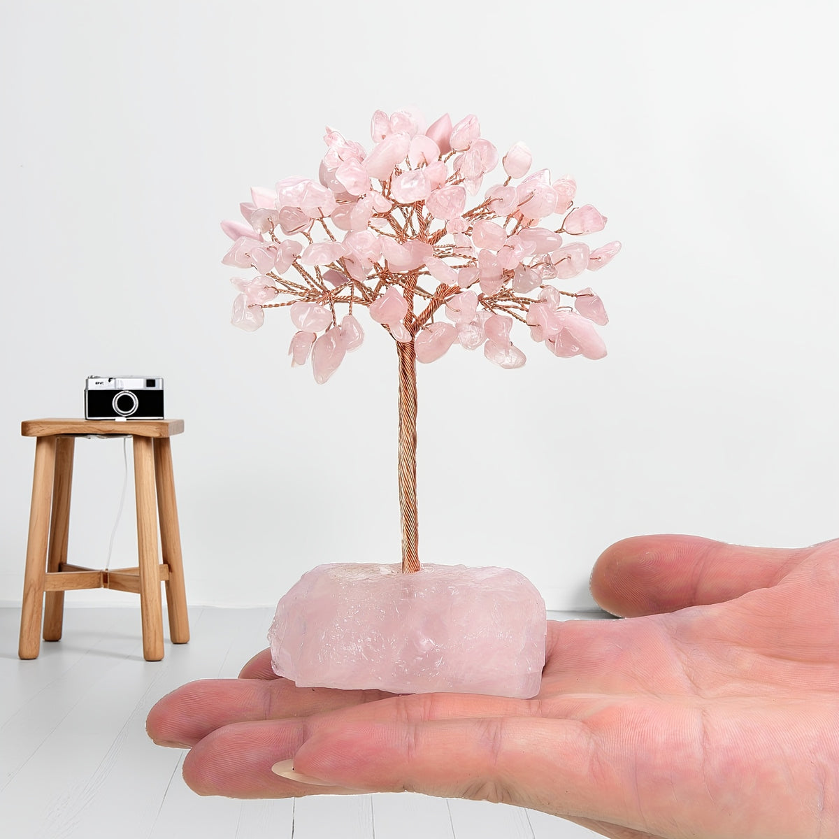Rose Quartz Crystal Tree of Life - Chakra Tree, Feng Shui Decor - Handmade Gemstone Christmas Tree, Good Luck Money Tree Bonsai, Home Desktop Decoration Simulation Tree, Pink Crystal, Spiritual Gift
