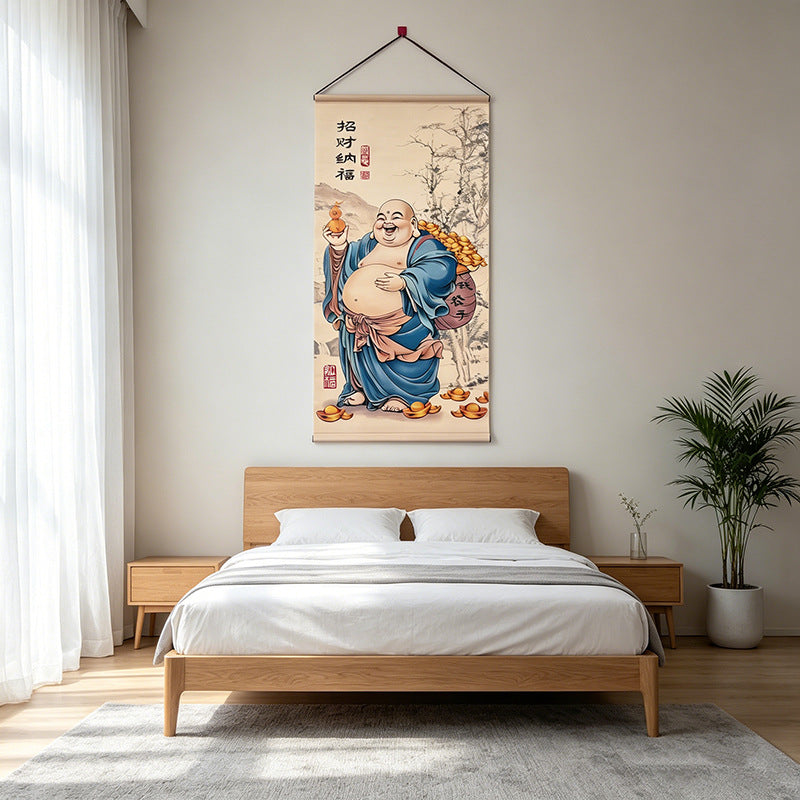 Chinese Style Maitreya Buddha Painting, New Chinese Wall Art, Blessing Wall Hanging for Entryway, Tea Room & Dining Room Decor