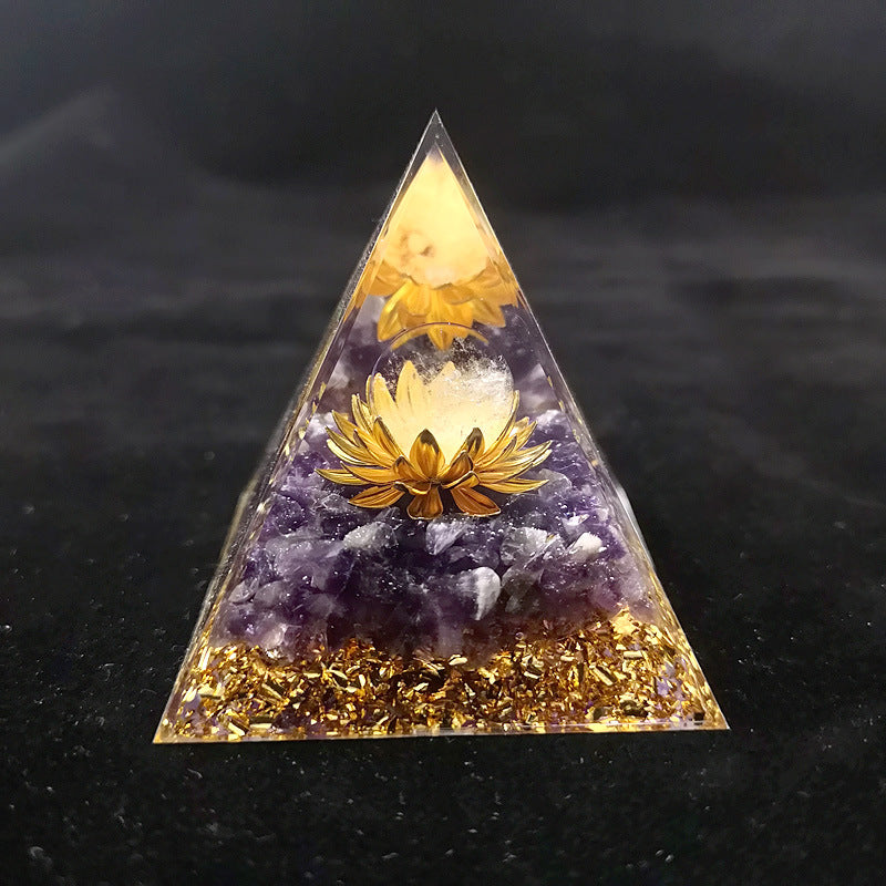 Amethyst Resin Pyramid, Handmade Craft Ornament for Home & Office Desktop Decor