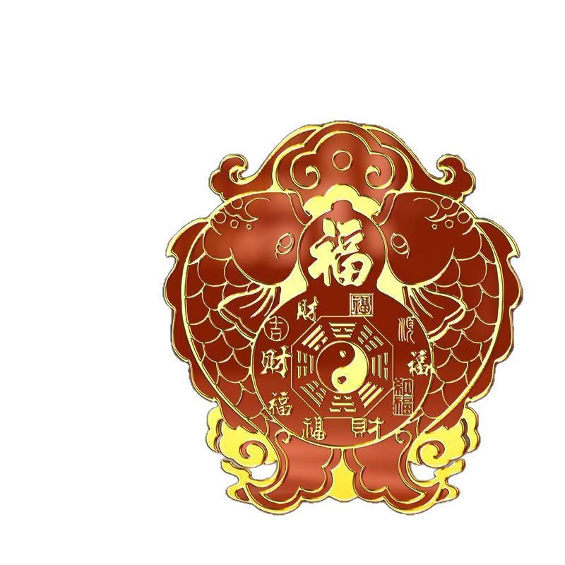 Solutions for the "door facing a window" layout: "Heavenly Official Bestows Blessings" door decal and "Twin Fish" ornament for gathering energy and attracting wealth.