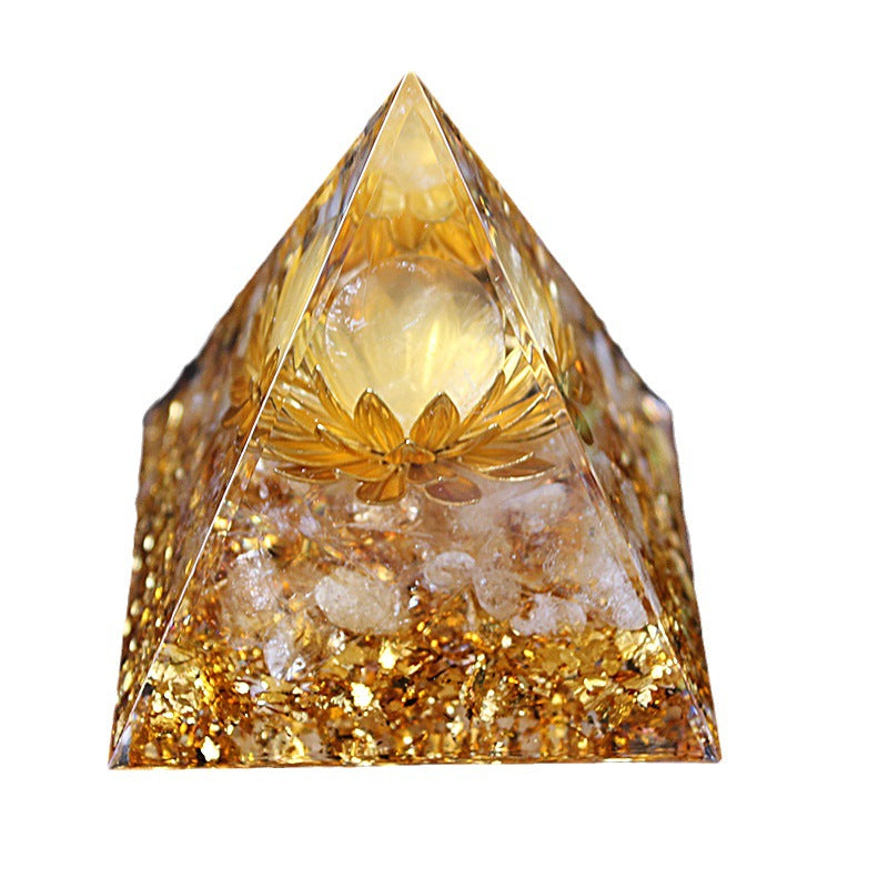 Handmade Resin Pyramid with Natural Crystal Chips, Tabletop Ornament for Home & Office, Gift Idea