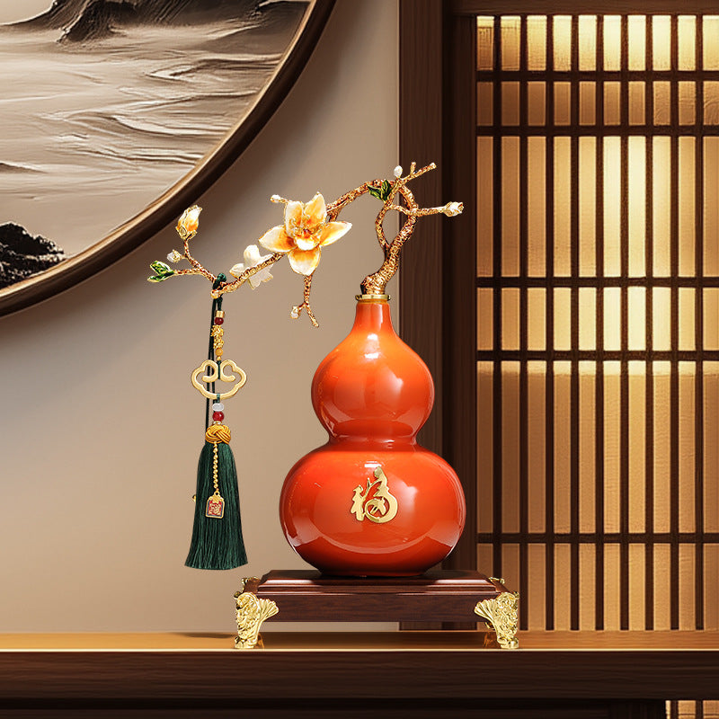 Magnolia Gourd Ornament, Luxury Chinese Style Decor, Hallway Cabinet Desktop Art Deco, Housewarming Gift
