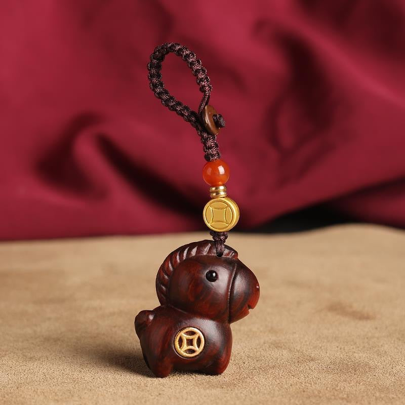 Sandalwood Zodiac Horse Wealth Car Keychain Bag Pendant