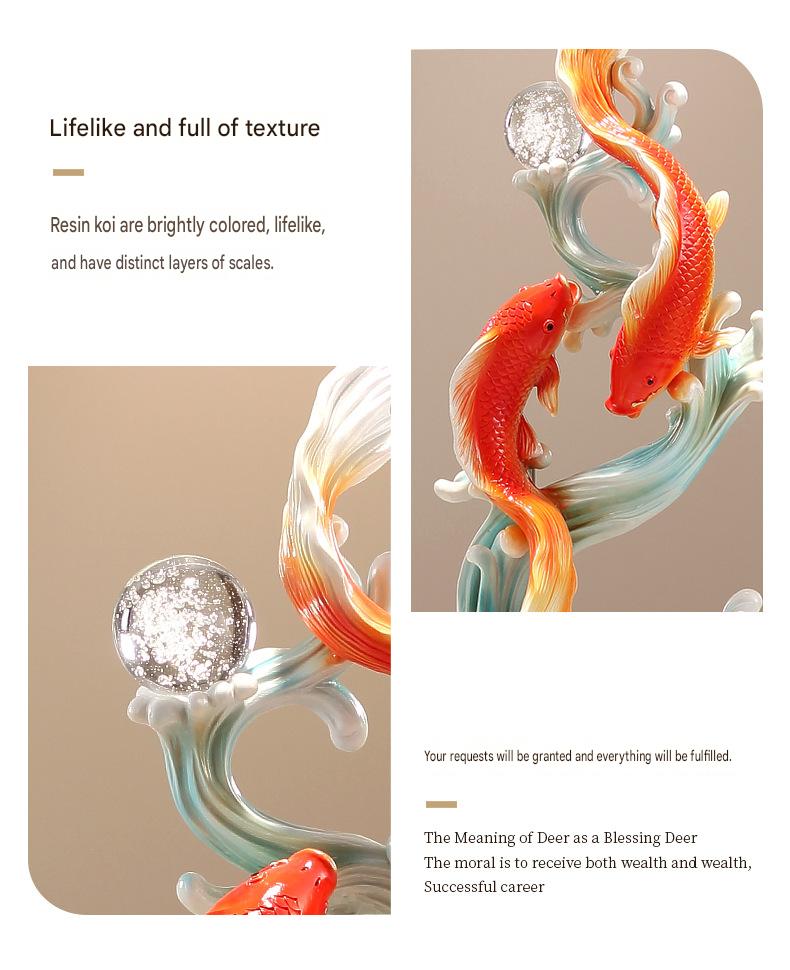 New Chinese Style Koi Fish Ornament, Wealth Attracting Figurine, Auspicious Decor for Living Room, Wine Cabinet & Office, Meaningful Gift