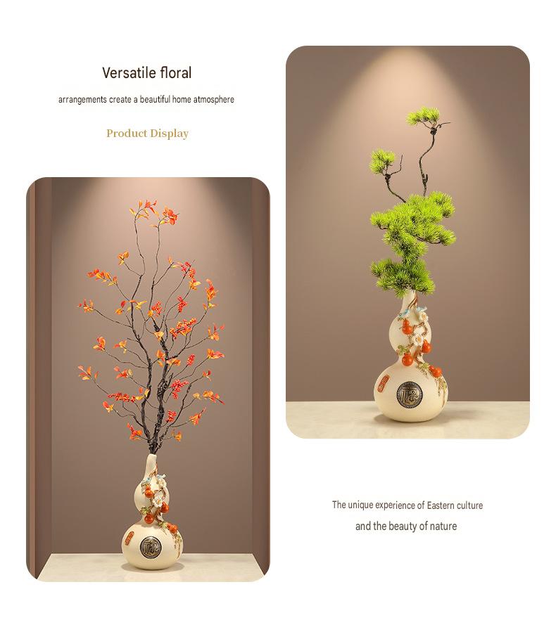 New Chinese Style Gourd Vase, Five Blessings Tall Slim Ornament, Premium Decor for Entryway, Living Room & Wall Niche, Housewarming Gift