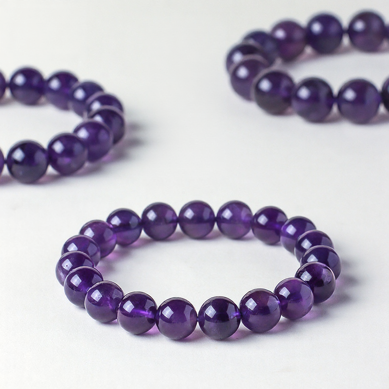 Natural Uruguay Amethyst Beaded Bracelet for Women & Men, Luxury Purple Crystal Jewelry
