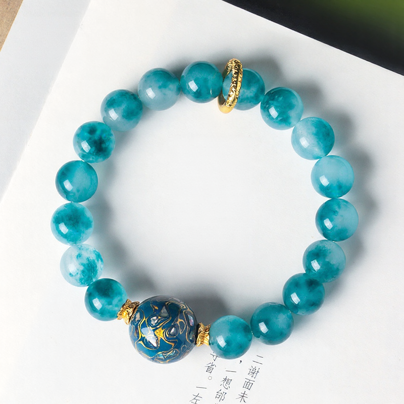 Natural Blue Chalcedony & Lacquer Beaded Bracelet for Women, Luxury Ocean Blue Healing Jewelry