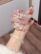 Natural Jelly Milky Rose Quartz & Freshwater Pearl Bracelet for Women Jewelry