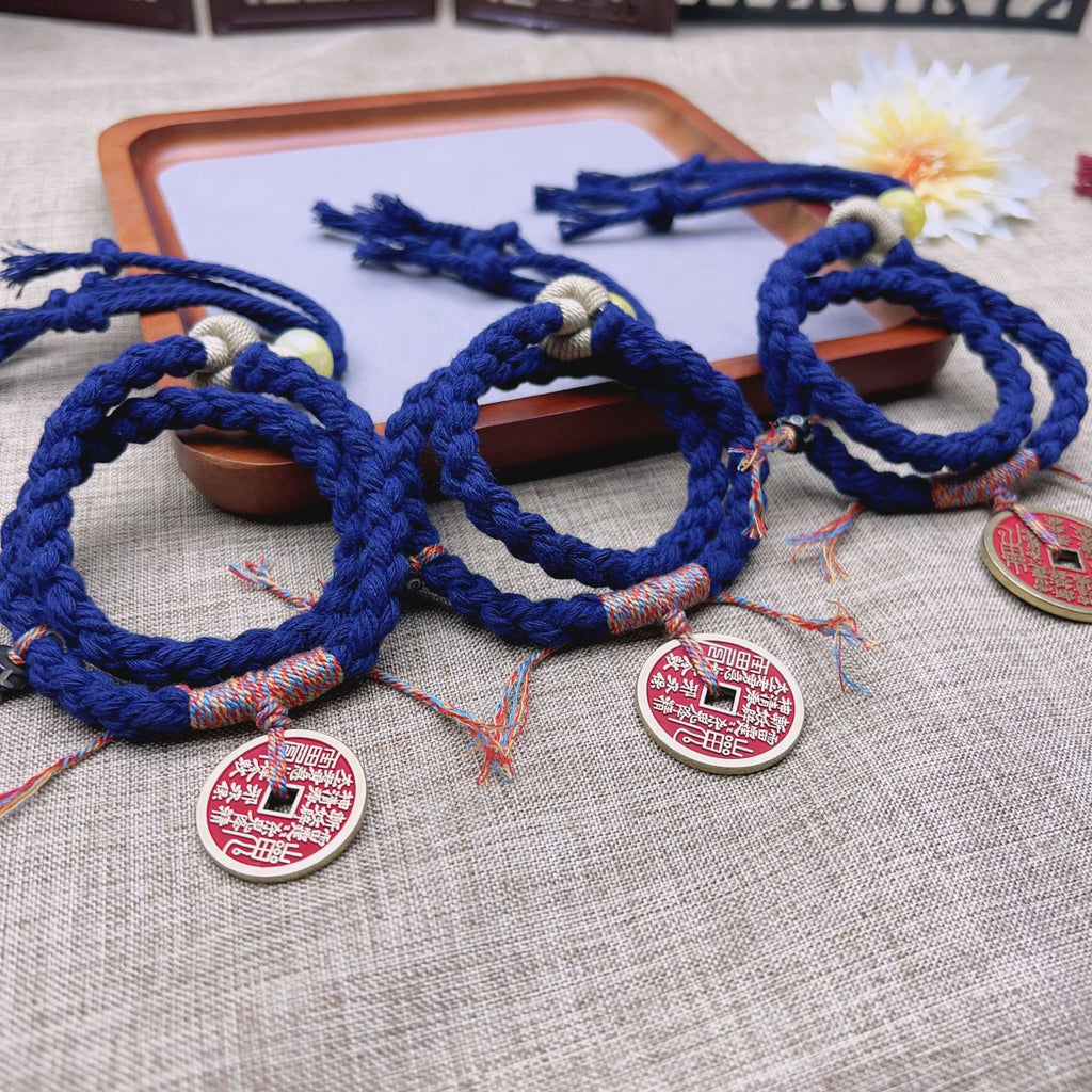 New Chinese Style Cinnabar Mountain Ghost Coin Double Wrap Bracelet Semi-Finished Handmade Rope