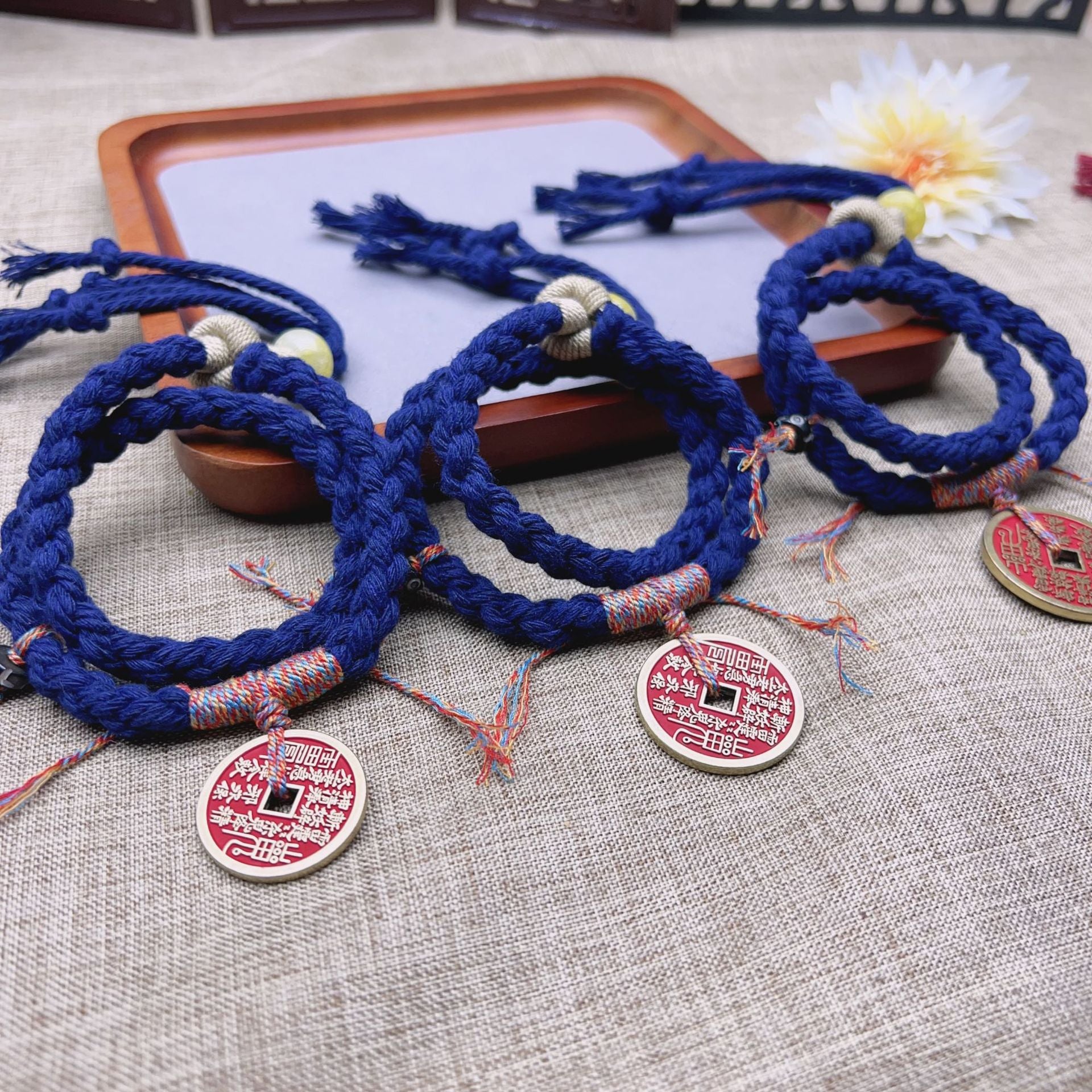 New Chinese Style Cinnabar Mountain Ghost Coin Double Wrap Bracelet Semi-Finished Handmade Rope