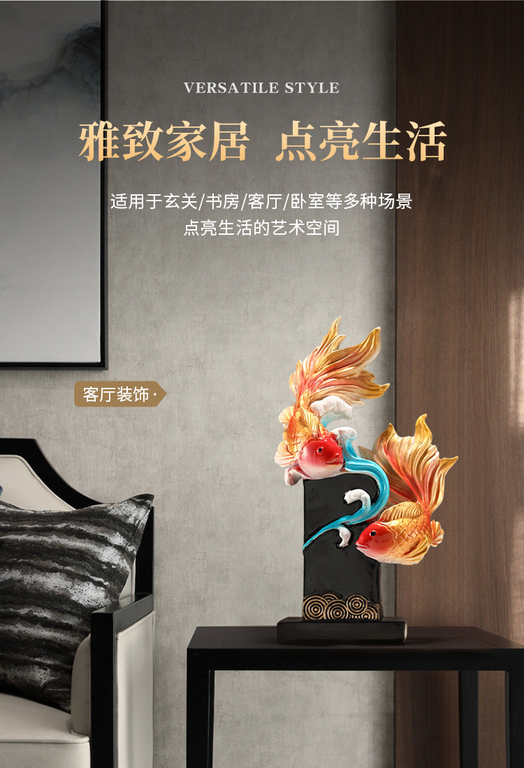 Koi Fish Feng Shui Ornament, Symbolizing Abundance & Smooth Sailing, Wealth Attracting Home Decor for Living Room, Wine Cabinet, TV Stand, Housewarming Gift
