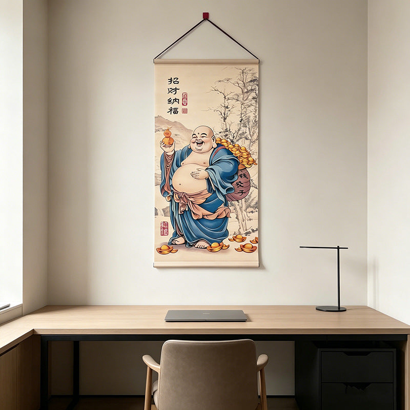 Chinese Style Maitreya Buddha Painting, New Chinese Wall Art, Blessing Wall Hanging for Entryway, Tea Room & Dining Room Decor