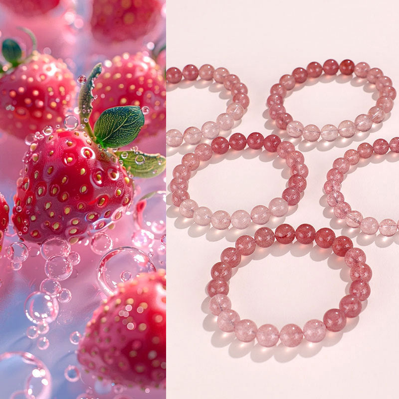 Natural Gradient Red Strawberry Quartz Beaded Bracelet for Women, Fashionable & Versatile Original Handmade Bracelet