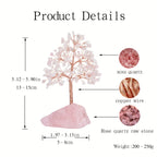 Rose Quartz Crystal Tree of Life - Chakra Tree, Feng Shui Decor - Handmade Gemstone Christmas Tree, Good Luck Money Tree Bonsai, Home Desktop Decoration Simulation Tree, Pink Crystal, Spiritual Gift