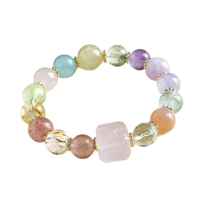 Premium Nine-Tailed Fox Amethyst Aquamarine Multi-Stone Bracelet, Elegant High-End Beaded Strand