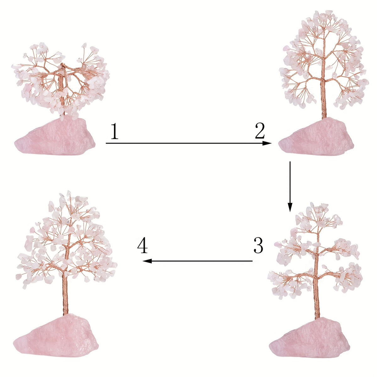 Rose Quartz Crystal Tree of Life - Chakra Tree, Feng Shui Decor - Handmade Gemstone Christmas Tree, Good Luck Money Tree Bonsai, Home Desktop Decoration Simulation Tree, Pink Crystal, Spiritual Gift