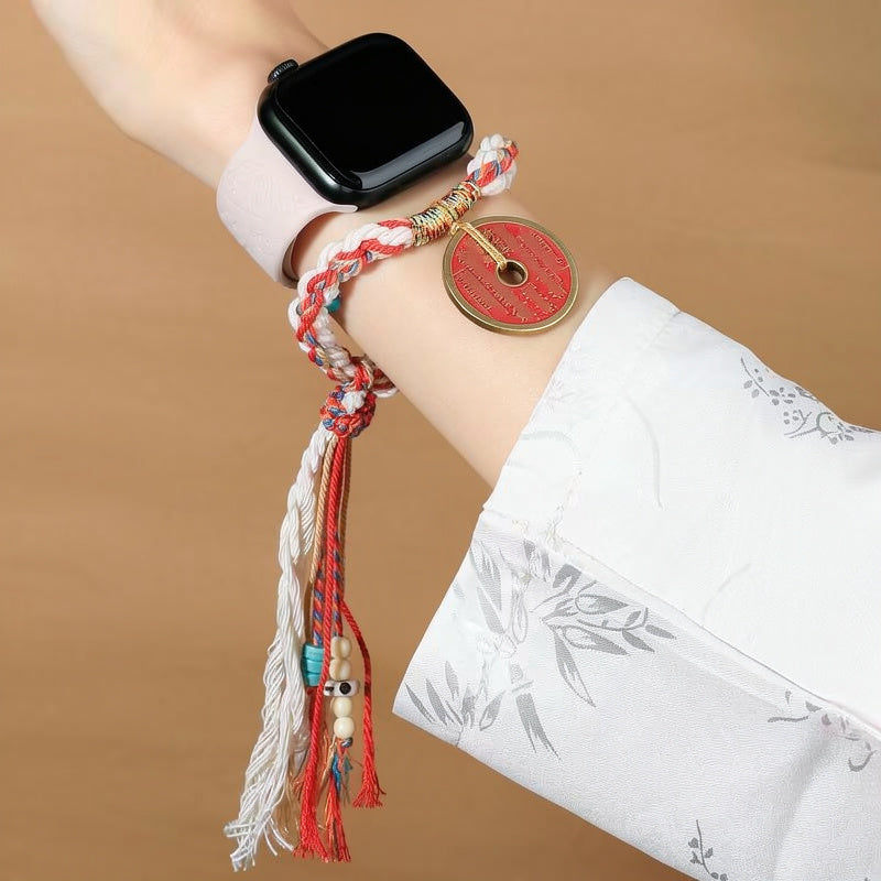Vintage Braided Copper Coin Red Rope Bracelet | Traditional Chinese Jewelry