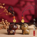 Sandalwood Zodiac Horse Wealth Car Keychain Bag Pendant