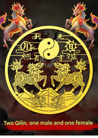 Double Qilin Mountain & Sea Town Sticker, Self-Adhesive Metal Decal, Feng Shui Ornament to Resolve Wall Blade Sha, Decor for Door & Window, New Year Home Decoration