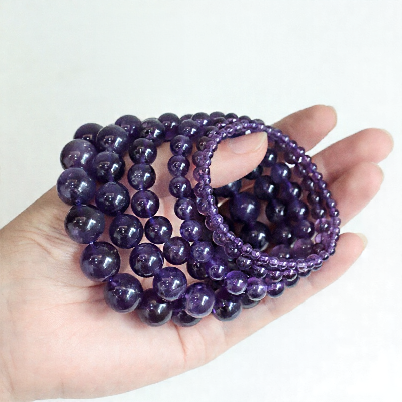 Natural Uruguay Amethyst Beaded Bracelet for Women & Men, Luxury Purple Crystal Jewelry
