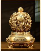 Nine Turns Qiankun Ding Brass Ornament, Dragon Mascot Statue for Living Room & Office, Prosperity Decor for Store Opening Housewarming Gift