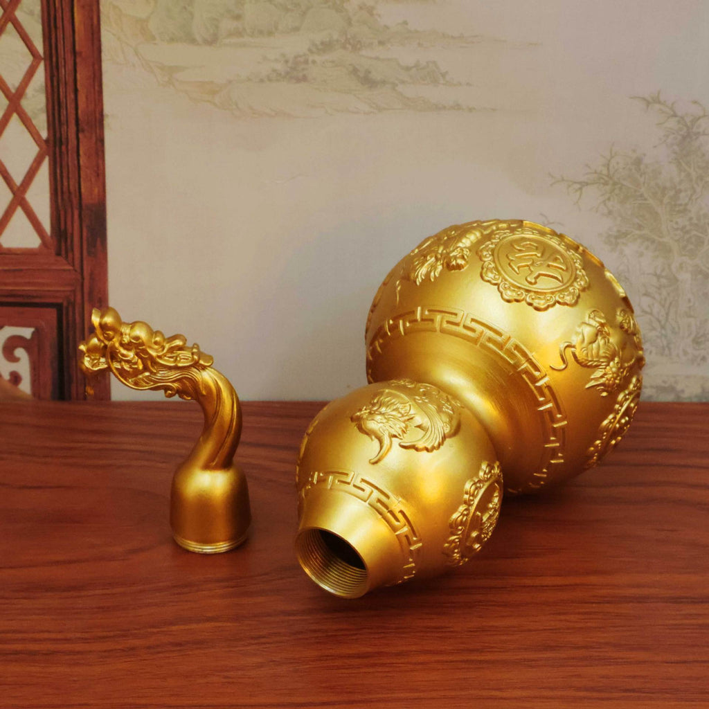 Brass Dragon Head Pixiu Gourd Ornament, Large Hollow Openable Ruyi Gourd Statue, Feng Shui Decor for Home Attracting Wealth and Blessings
