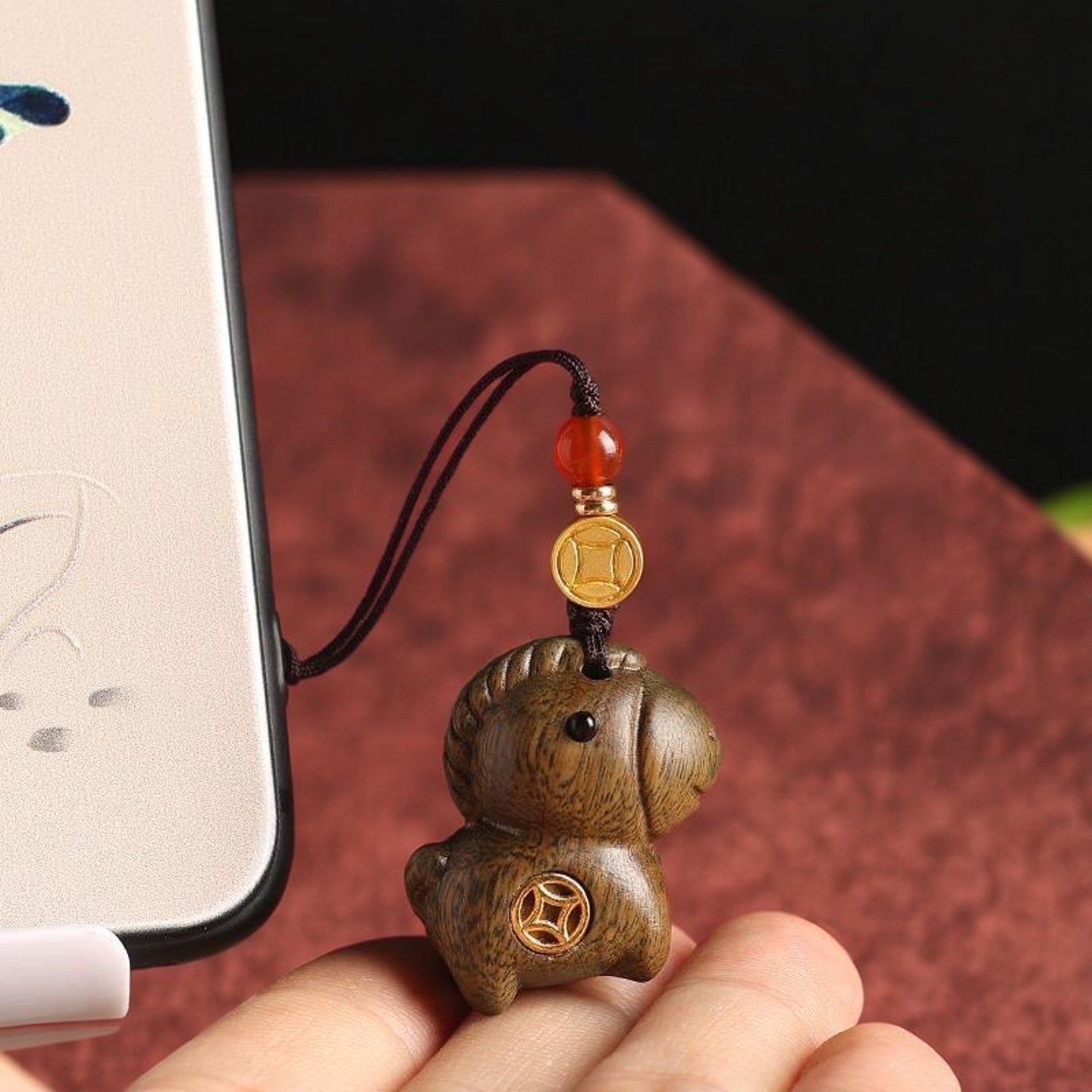 Sandalwood Zodiac Horse Wealth Car Keychain Bag Pendant