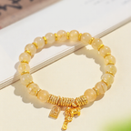 Natural Golden Rutilated Quartz Bracelet for Women, Luxury Horse Charm Stretch Bracelet