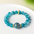 Natural Blue Chalcedony & Lacquer Beaded Bracelet for Women, Luxury Ocean Blue Healing Jewelry