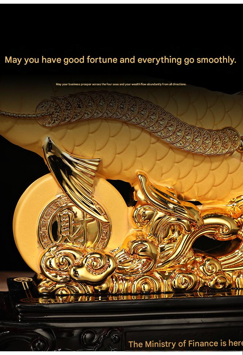 Golden Dragon Fish Ornament, Electroplated Gold Resin Craft, Creative Fortune Fish Statue, Business Opening Gift for Office & Store