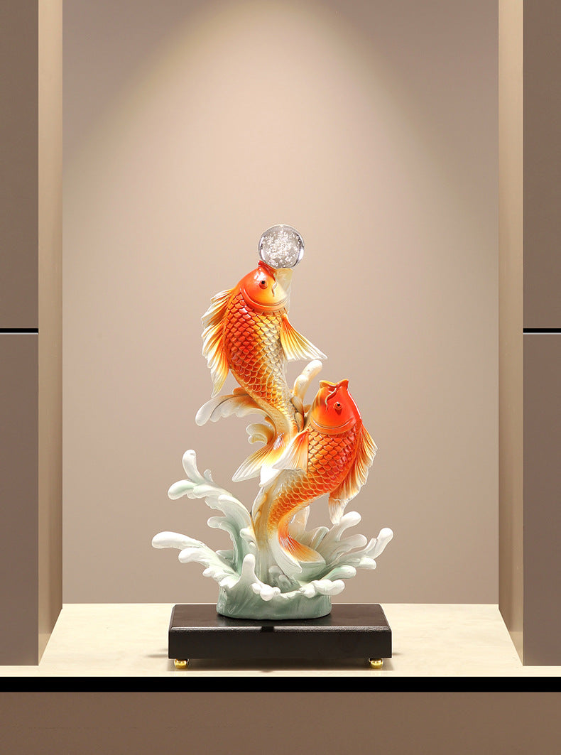 New Chinese Style Koi Fish Ornament, Wealth Attracting Figurine, Auspicious Decor for Living Room, Wine Cabinet & Office, Meaningful Gift