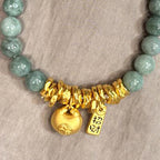 Green Gemstone Bracelet for Women, Ancient Gold Plated Beaded Bangle