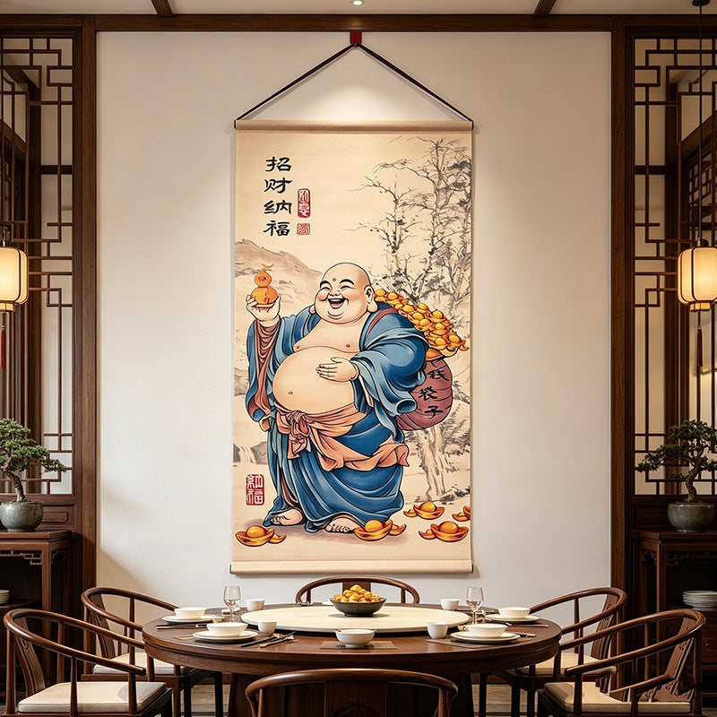 Chinese Style Maitreya Buddha Painting, New Chinese Wall Art, Blessing Wall Hanging for Entryway, Tea Room & Dining Room Decor