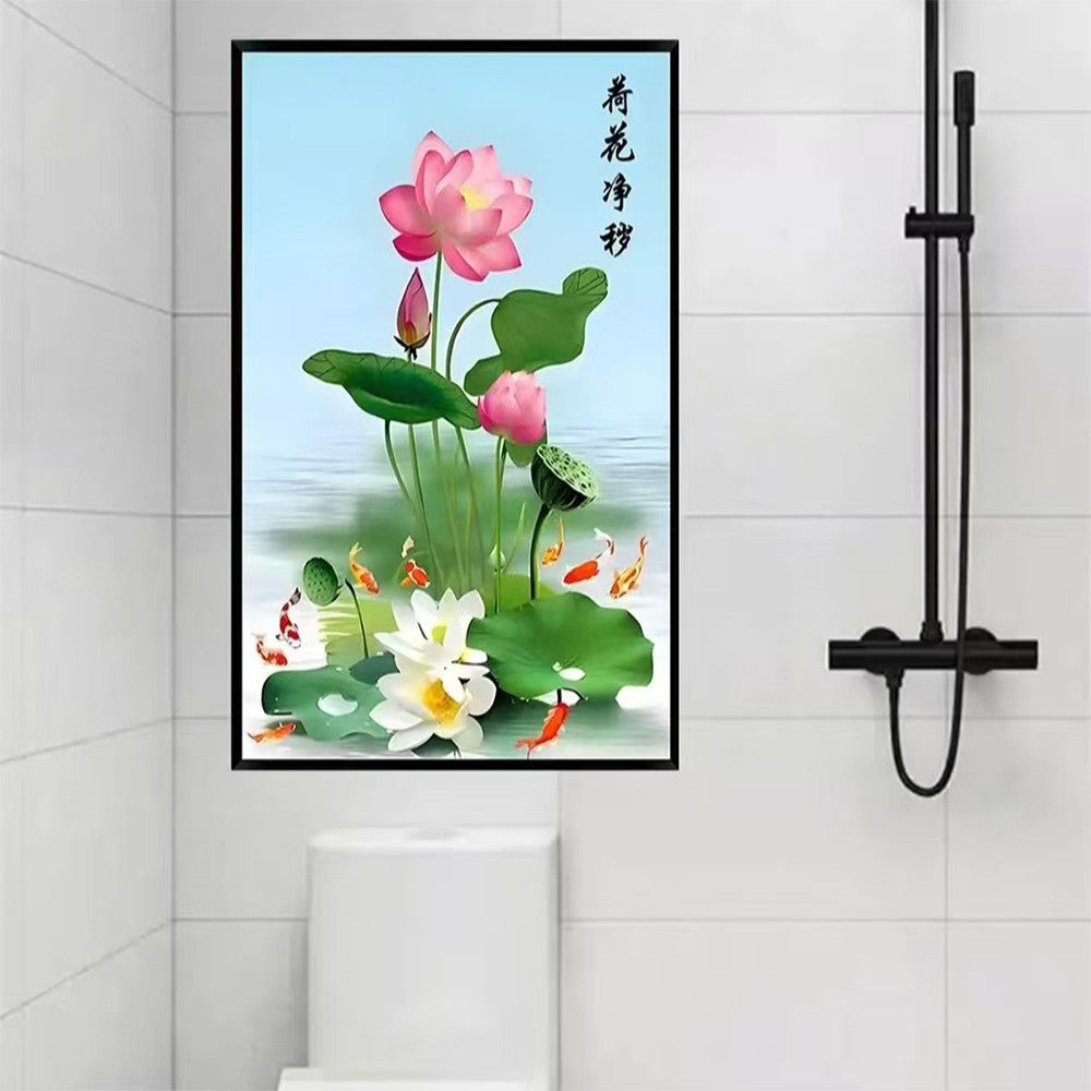 Lotus & Koi Fish Wall Decal, Waterproof Self-Adhesive Sticker, Moisture-Proof Art Mural for Bathroom & Corridor