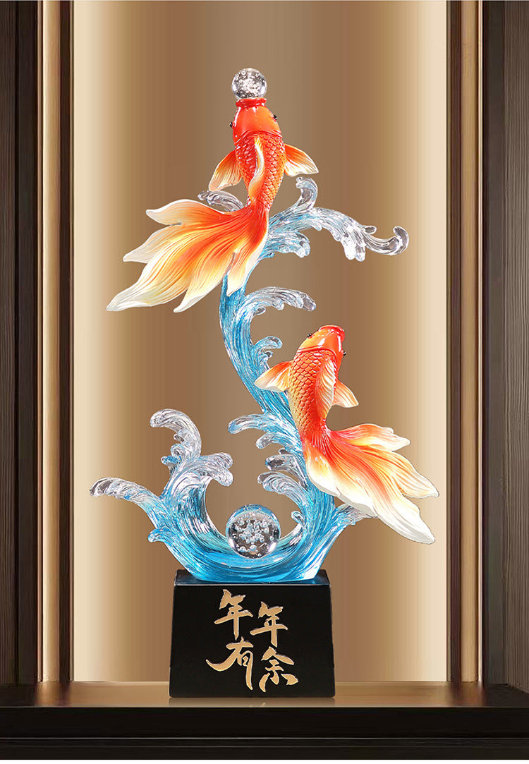 Luxury Large Koi Fish Ornament, Wealth & Abundance Feng Shui Decor, High-end Statue for Entryway, Living Room & Wall Niche, Housewarming Gift