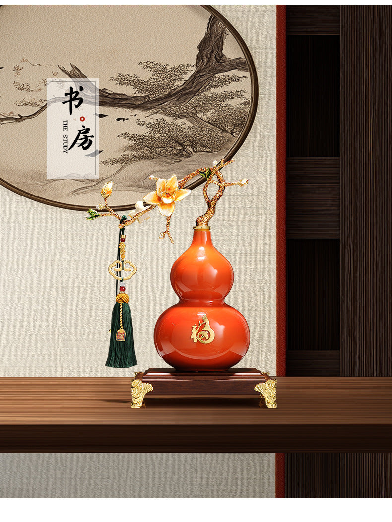 Magnolia Gourd Ornament, Luxury Chinese Style Decor, Hallway Cabinet Desktop Art Deco, Housewarming Gift