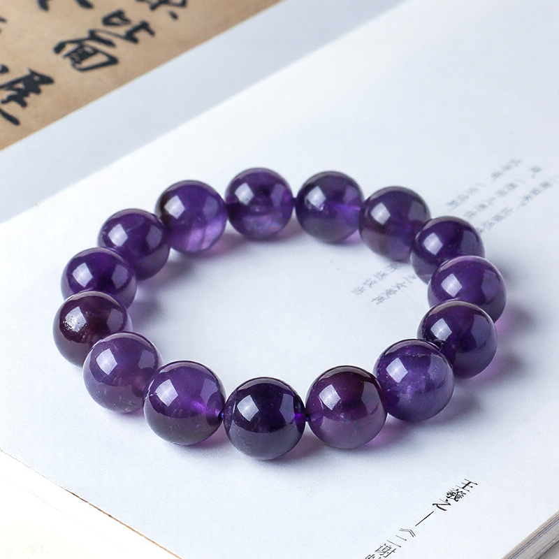 Natural Uruguay Amethyst Beaded Bracelet for Women & Men, Luxury Purple Crystal Jewelry