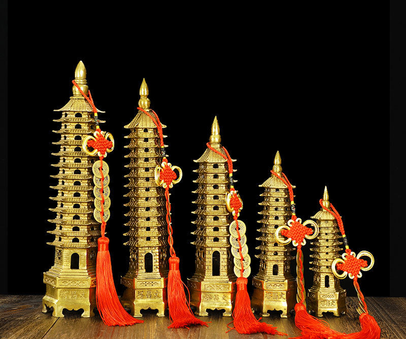 9/13 Layers Brass Wenchang Tower Statue, Feng Shui Pagoda Ornament, Study Desktop Decoration, Career & Academic Luck Home Office Decor