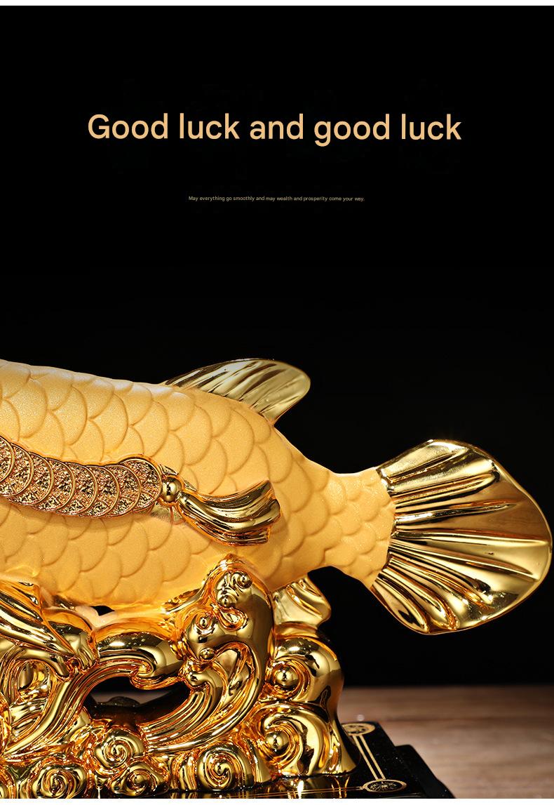 Golden Dragon Fish Ornament, Electroplated Gold Resin Craft, Creative Fortune Fish Statue, Business Opening Gift for Office & Store