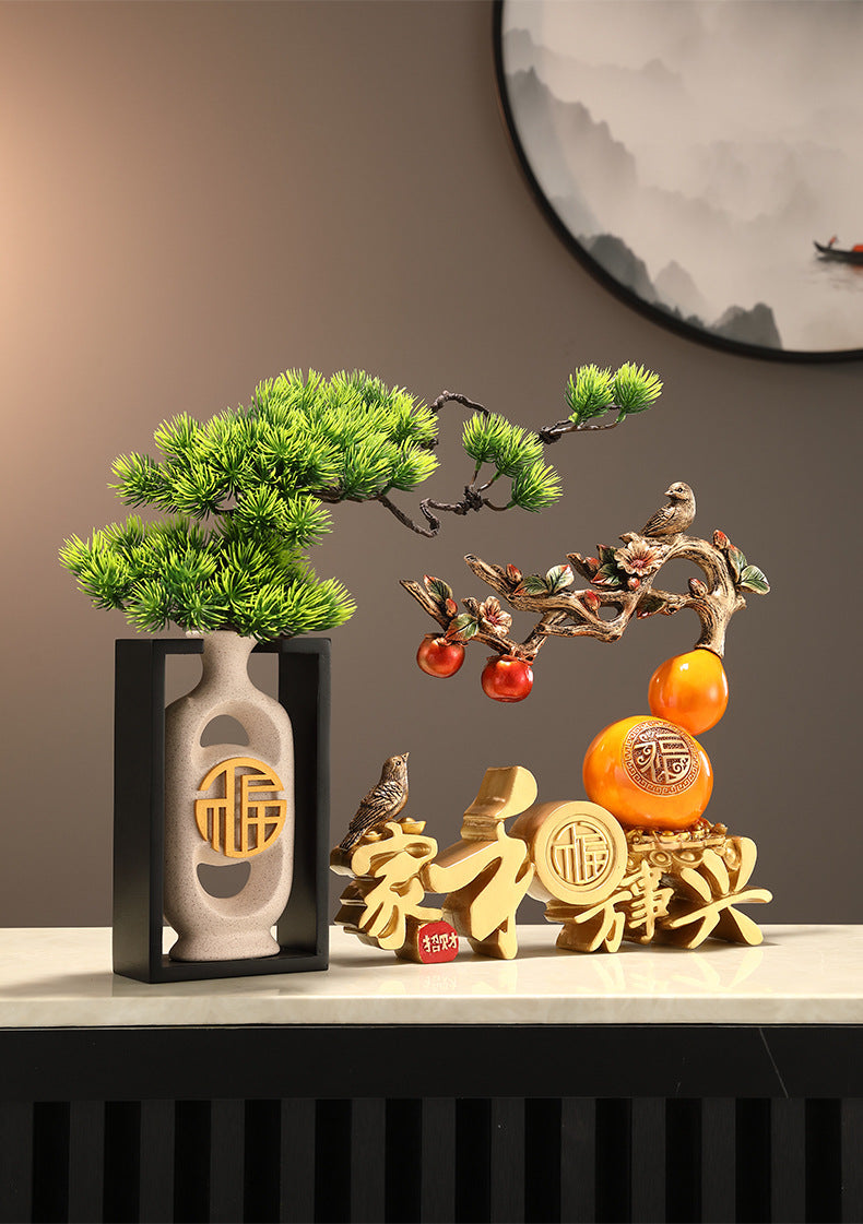 Luxury Welcoming Pine Ornament, Family Harmony Brings Prosperity Decor, High-end Figurine for Living Room, TV Cabinet, Wine Cabinet & Entryway, Housewarming Gift