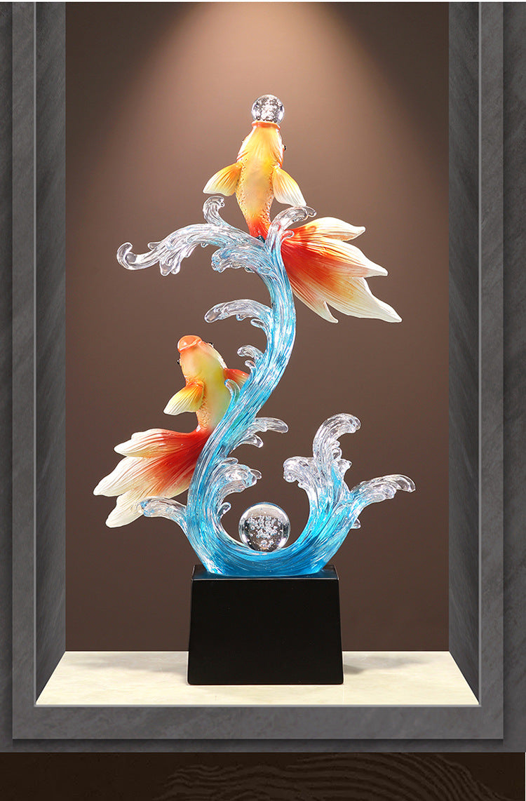 Luxury Large Koi Fish Ornament, Wealth & Abundance Feng Shui Decor, High-end Statue for Entryway, Living Room & Wall Niche, Housewarming Gift