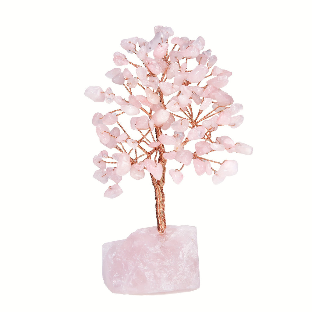 Rose Quartz Crystal Tree of Life - Chakra Tree, Feng Shui Decor - Handmade Gemstone Christmas Tree, Good Luck Money Tree Bonsai, Home Desktop Decoration Simulation Tree, Pink Crystal, Spiritual Gift
