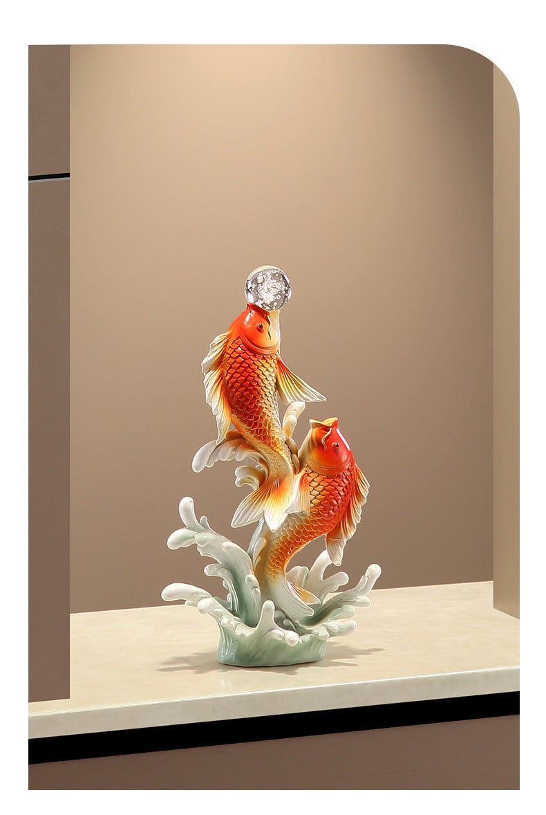 New Chinese Style Koi Fish Ornament, Wealth Attracting Figurine, Auspicious Decor for Living Room, Wine Cabinet & Office, Meaningful Gift