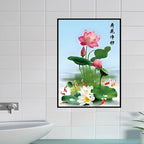 Lotus & Koi Fish Wall Decal, Waterproof Self-Adhesive Sticker, Moisture-Proof Art Mural for Bathroom & Corridor