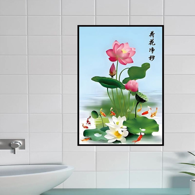 Lotus & Koi Fish Wall Decal, Waterproof Self-Adhesive Sticker, Moisture-Proof Art Mural for Bathroom & Corridor