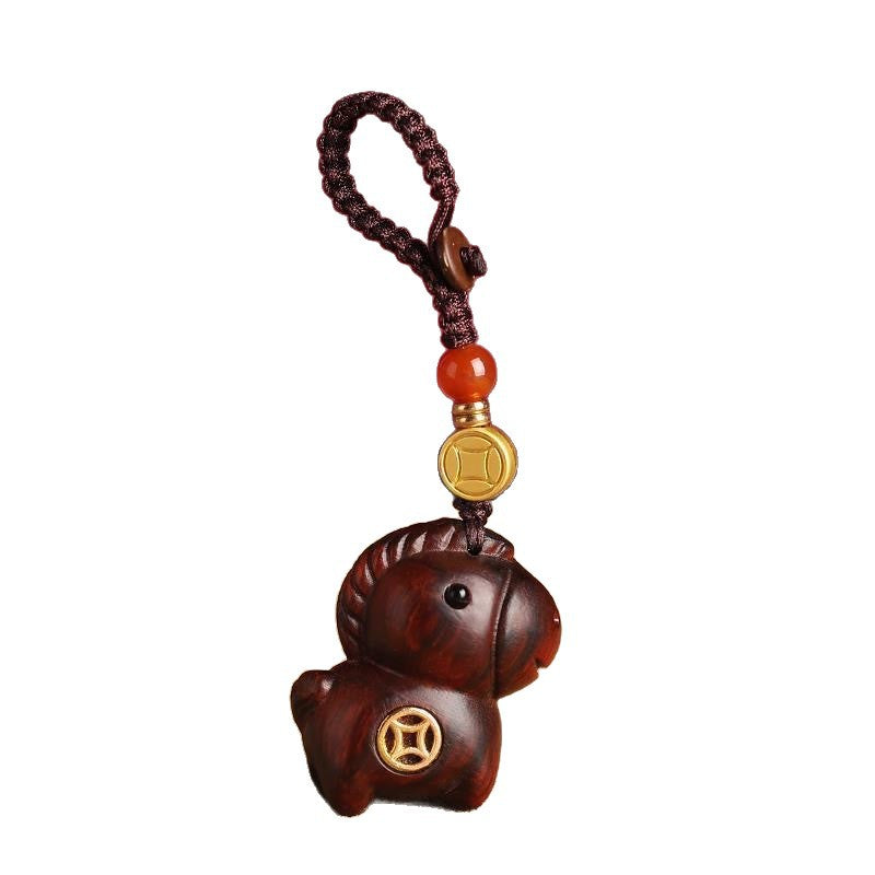 Sandalwood Zodiac Horse Wealth Car Keychain Bag Pendant