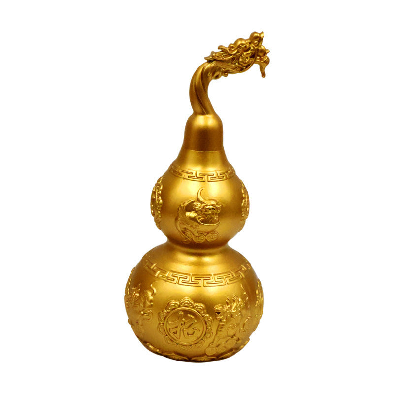 Brass Dragon Head Pixiu Gourd Ornament, Large Hollow Openable Ruyi Gourd Statue, Feng Shui Decor for Home Attracting Wealth and Blessings