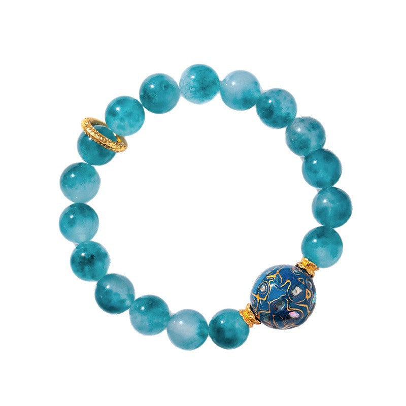 Natural Blue Chalcedony & Lacquer Beaded Bracelet for Women, Luxury Ocean Blue Healing Jewelry