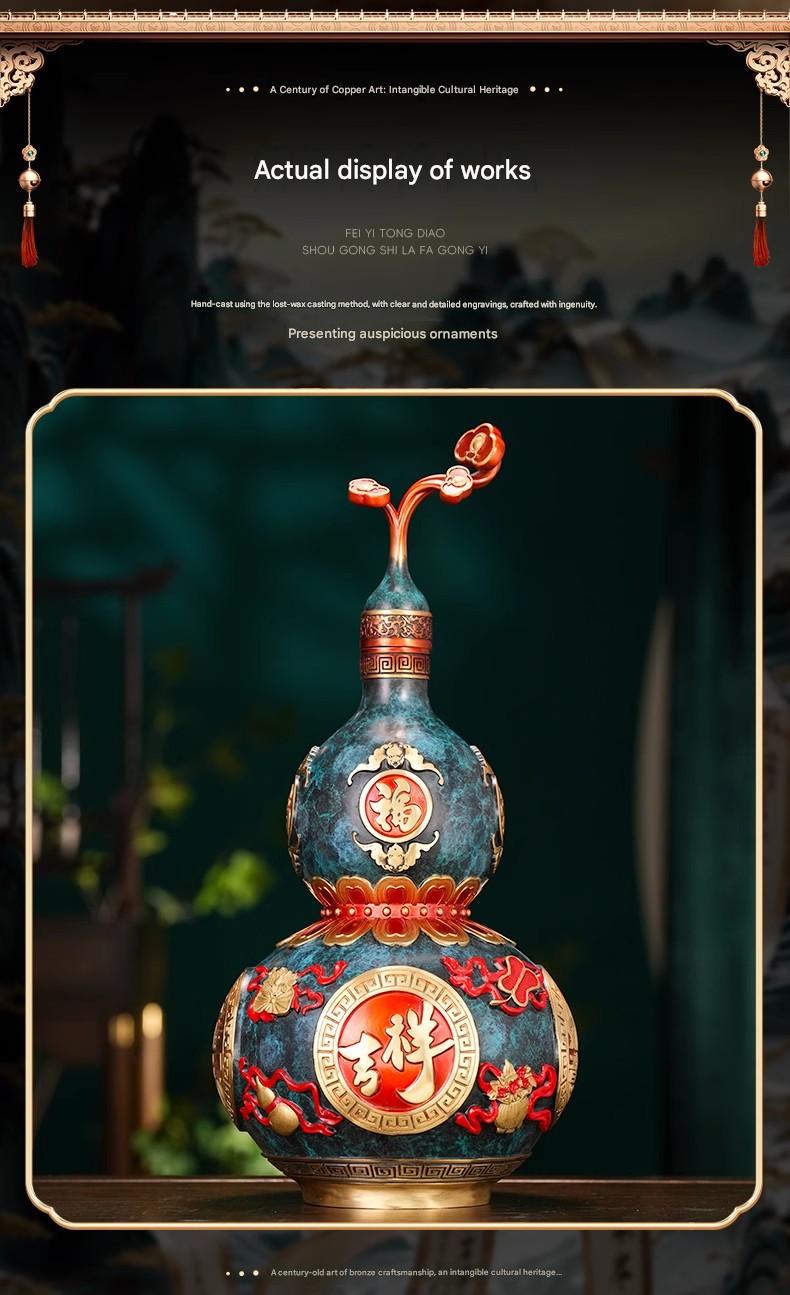 Eight Treasures Gourd Copper Ornament, Handcrafted Hollow Openable Brass Gourd Pendant, Chinese Style Home & Office Decor